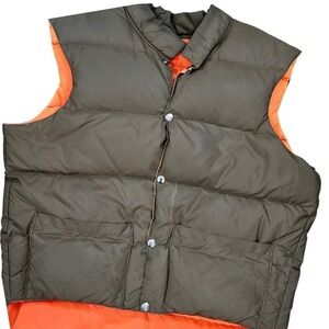 Vtg Hunting Vest 70s Reversible Down Olive Green Orange Snap Front Puffer USA 42